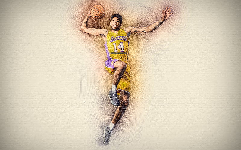 Brandon Ingram artwork, basketball stars, Los Angeles Lakers, Ingram, NBA, basketball, LA Lakers, drawing Brandon Ingram, HD wallpaper