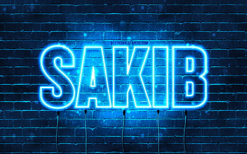 Sakib, , with names, Sakib name, blue neon lights, Happy Birtay Sakib, popular arabic male names, with Sakib name, HD wallpaper