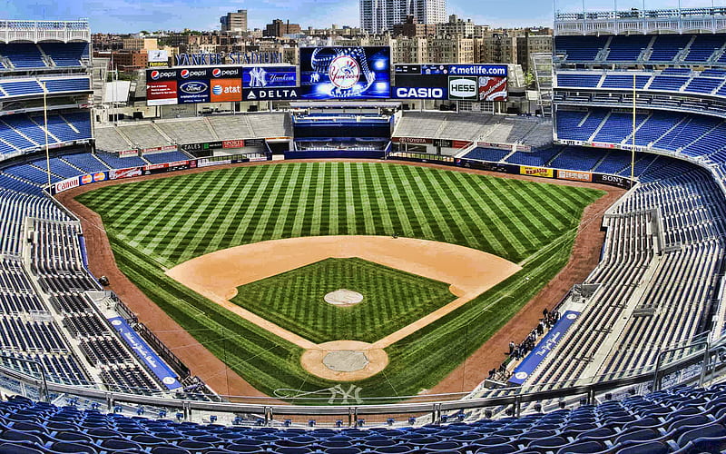Yankee Stadium, baseball stadium, New York, Major League Baseball, marking the baseball large area, MLB, Bronx, New York City, USA, baseball, HD wallpaper