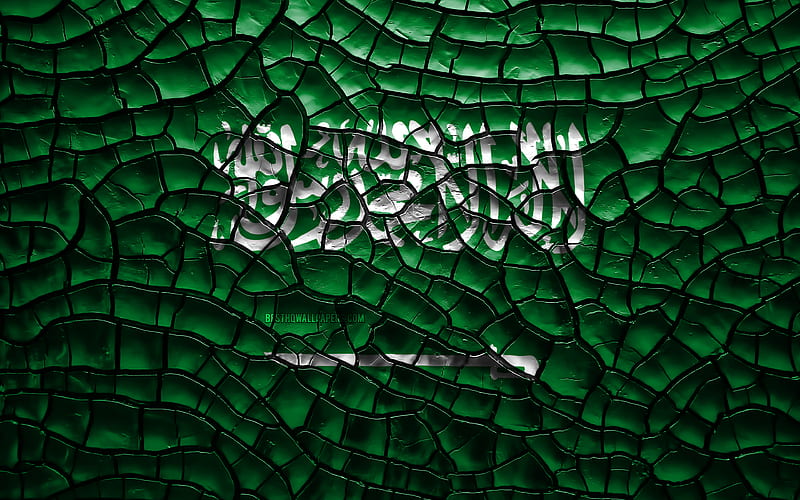 Flag of Saudi Arabia cracked soil, Asia, Saudi flag, 3D art, Saudi Arabia, Asian countries, national symbols, Saudi Arabia 3D flag, HD wallpaper