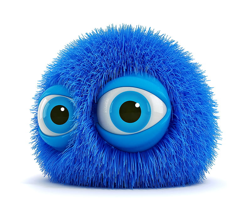 Cute Monster, 3d, ball, blue, cute, face, fluffy, funny, monster, HD wallpaper