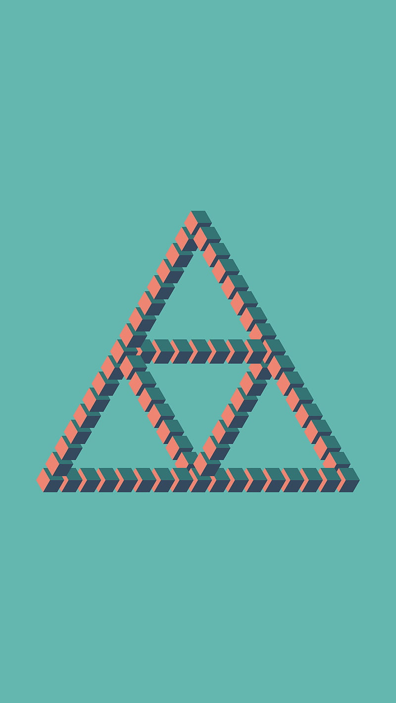 Penrose's triangle, 3d, Color, abstract, blue, bright, colourful, figure, game, geometric, green, gris, illusion, impossible, intellect, intelligent, math, maze, minimal, multi-colored, op-art, optical-art, optical-illusion, paradox, penrose, forma, sign, smart, symbol, visual, HD phone wallpaper