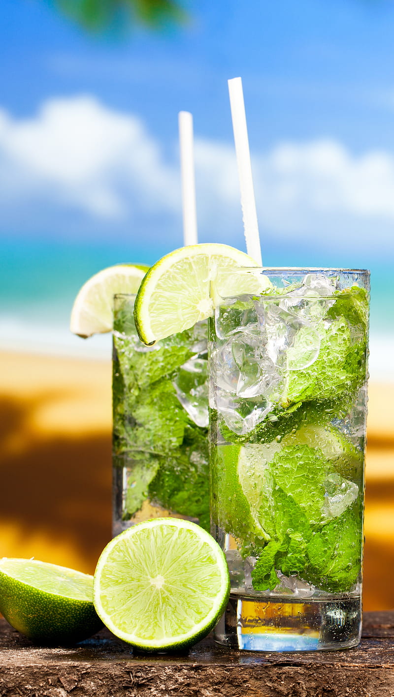 Lime Cocktail, beach, drink, fruit, holiday, sea, tropical, HD phone wallpaper