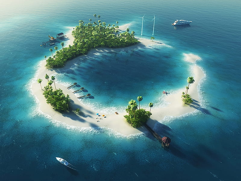 Tropical Island, palms, sea, boat, island, nature, trees, HD wallpaper ...