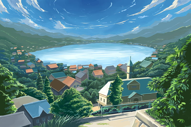 Anime Village, art, city, anime, village, orginal, scenery, HD wallpaper
