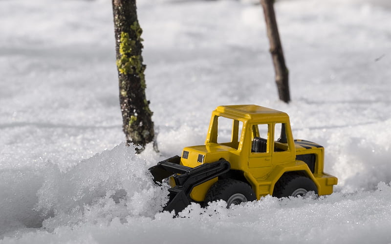 Toy Snow-Slippery, snow-slippery, toy, tractor, snow, winter, HD wallpaper