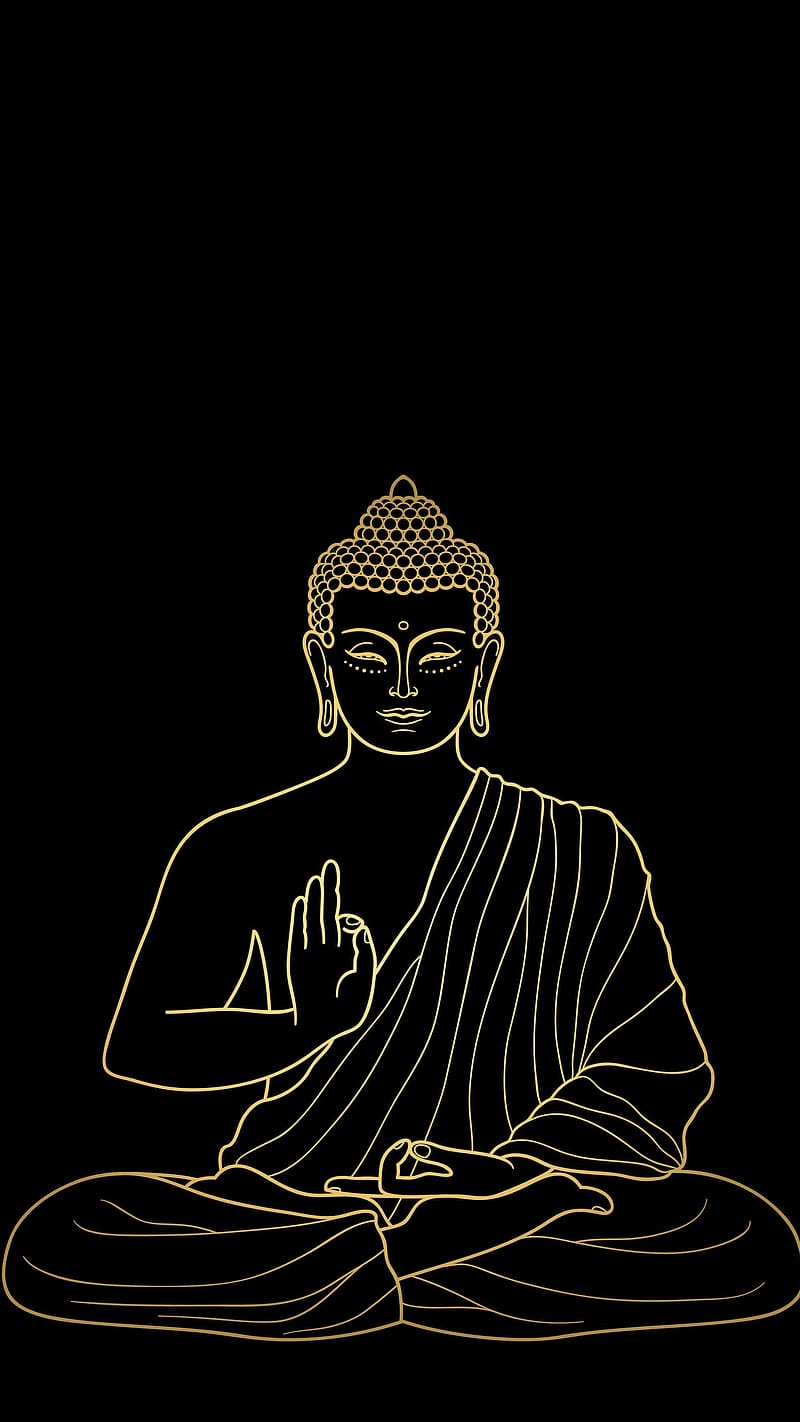 Buddha , Golden Line Art Work, lord buddha, god, meditation, HD phone wallpaper