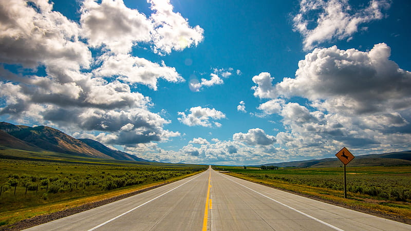 long road, clouds, sky, sign and mark, Landscape, HD wallpaper