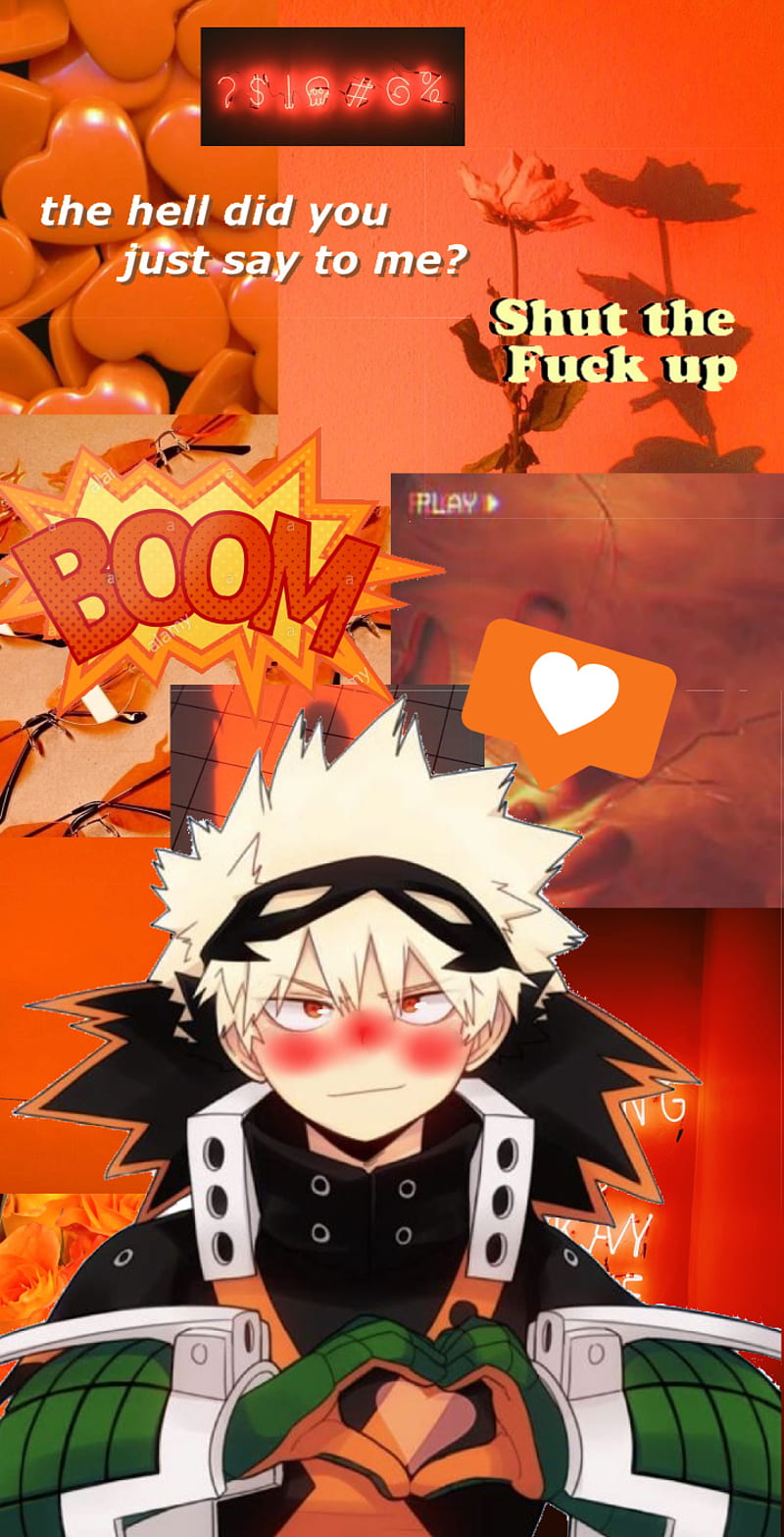 Bakugo orange collage, orange aesthetic, katsuki bakugo, mha, anime, HD phone wallpaper