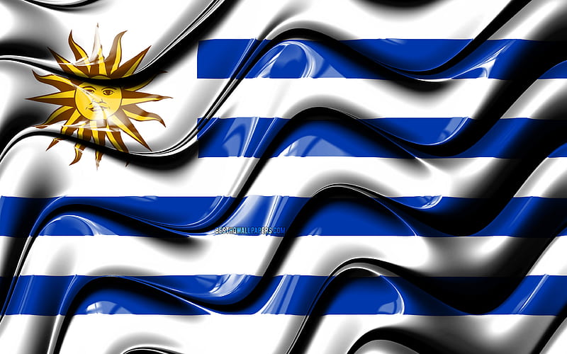Uruguayan flag South America, national symbols, Flag of Uruguay, 3D art, Uruguay, South American countries, Uruguay 3D flag, HD wallpaper