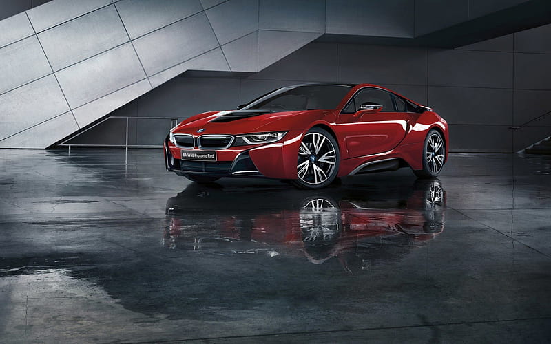 BMW i8, 2016, red i8, electric car, red BMW, HD wallpaper