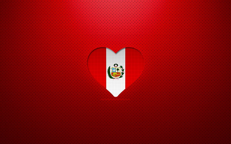 I Love Peru South American countries, red dotted background, Peruvian flag heart, Peru, favorite countries, Love Peru, Peruvian flag, HD wallpaper