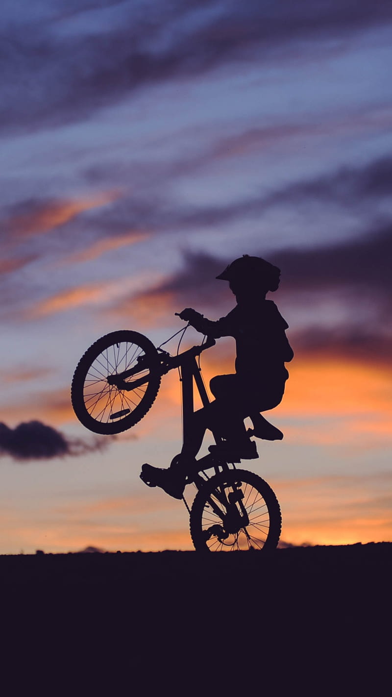 Cyclist, black, cycle, night, stunning, sunset, HD phone wallpaper