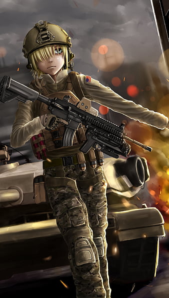 HD wallpaper: anime girl, military, soldier, anime boy, guns, white hair |  Wallpaper Flare