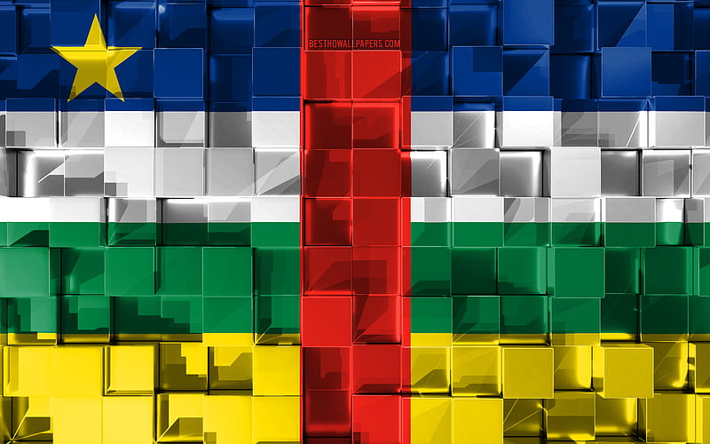 Flag of Central African Republic, 3d flag, 3d cubes texture, Flags of African countries, 3d art, Central African Republic, Africa, 3d texture, Central African Republic flag, HD wallpaper
