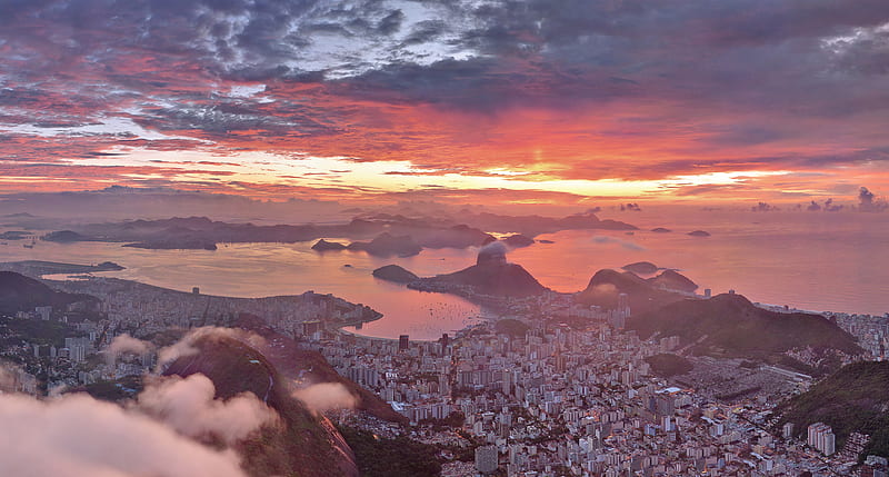 Amazing View Of Rio De Janeiro During Sunset, world, sunset, nature, HD wallpaper