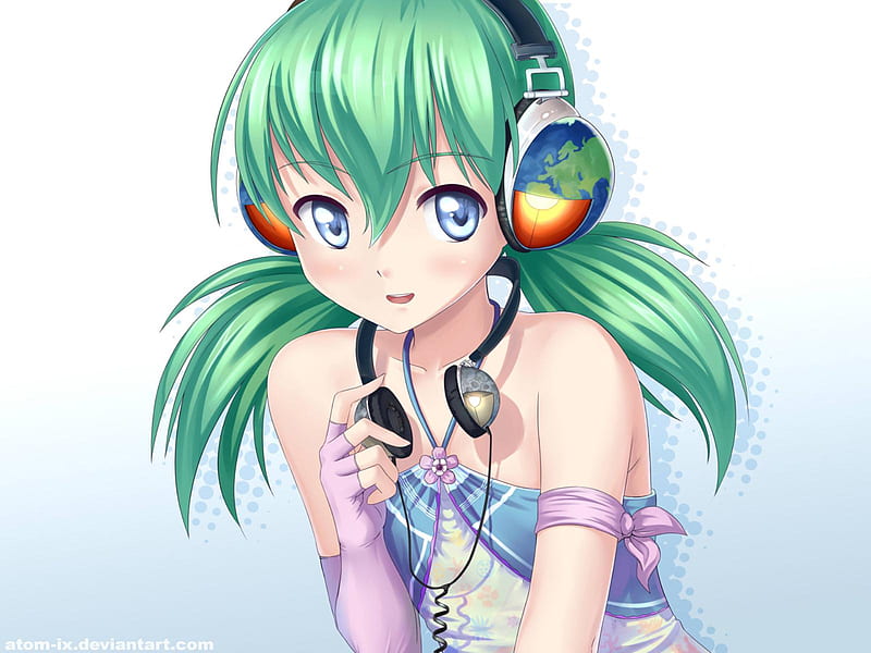 Music World, pretty, orange, blush, headphones, bonito, nice, green, anime,  hot, HD wallpaper | Peakpx