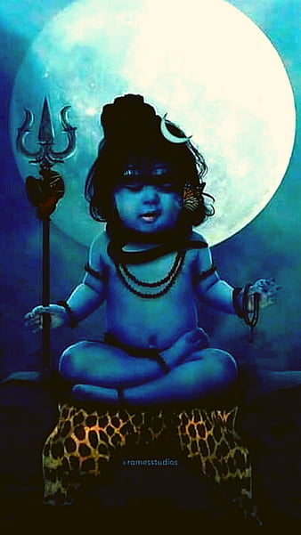 Mahadev, electric blue, art, shiv, shivan, baby, shiva, HD phone wallpaper  | Peakpx