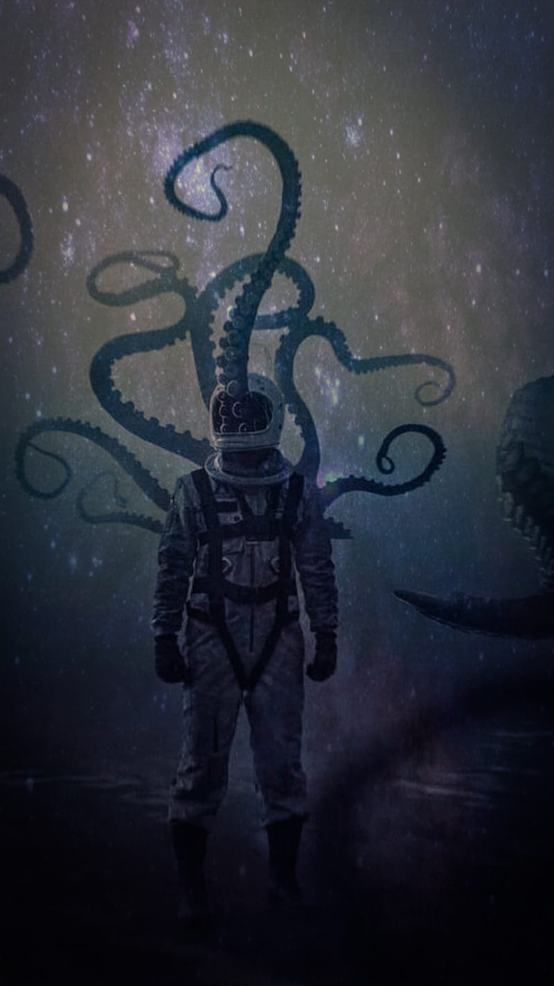 Space or Sea, creepy, horror, octopus, sci-fi, sea, space, star, HD phone wallpaper
