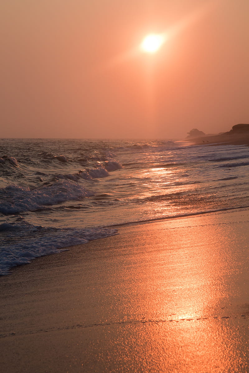 beach, sea, sun, sunset, HD phone wallpaper