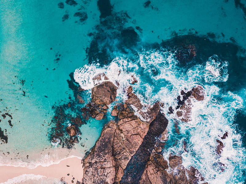 sea, rocks, aerial view, shore, HD wallpaper