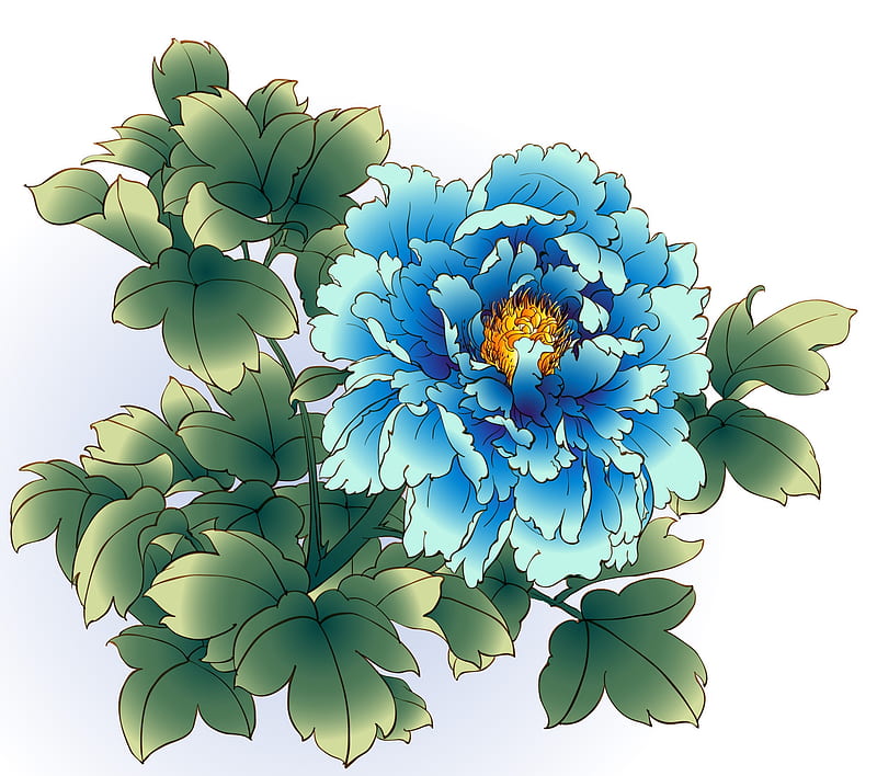 Peonía, arte, verde, bujor, flor, chino, azul, hoja, Fondo de pantalla HD |  Peakpx