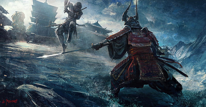 Fantasy, Samurai, Armor, Battle, Katana, Warrior, HD wallpaper