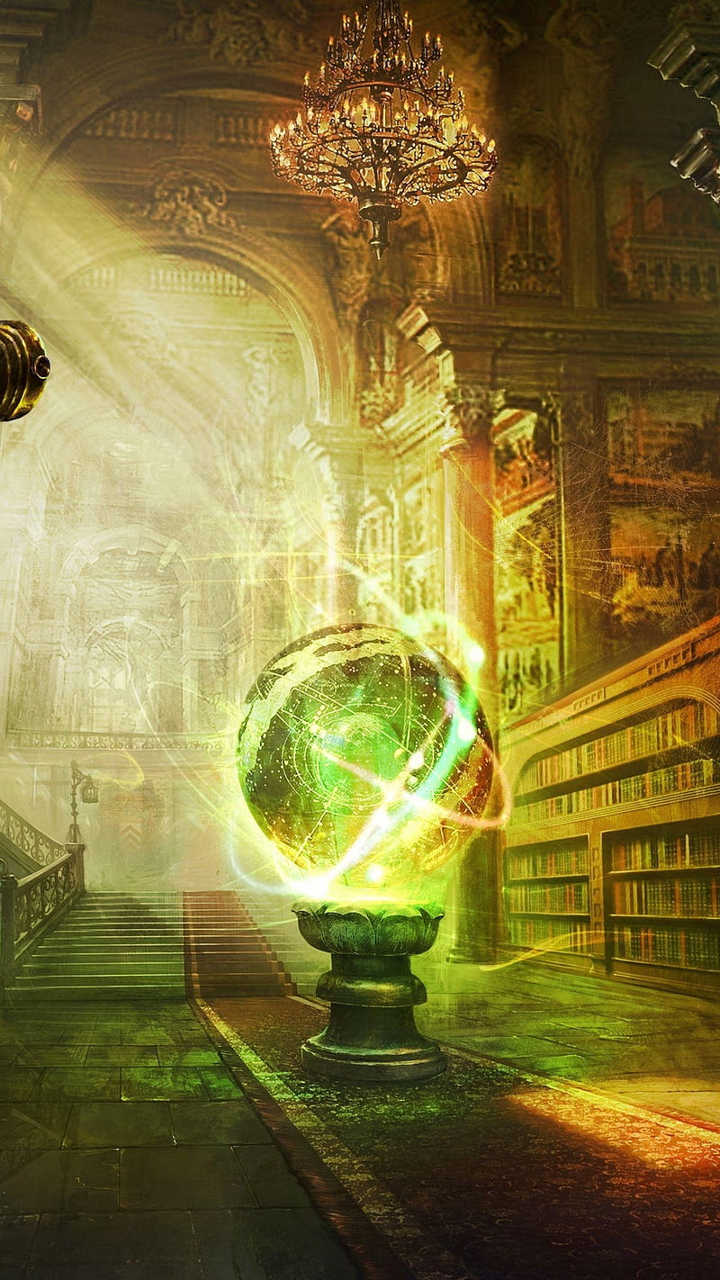 Magic Ball , castle, columns, library, magic ball, HD phone wallpaper