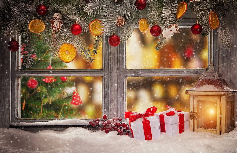 Feliz navidad, decoración, nieve, ventana, invierno, cuaresma, Fondo de  pantalla HD | Peakpx