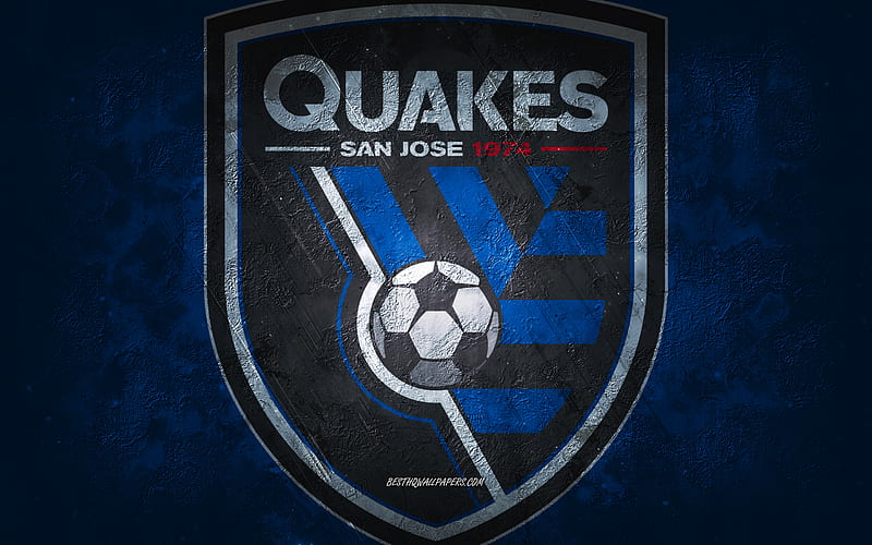 San Jose Earthquakes, American soccer team, blue stone background, San Jose Earthquakes logo, grunge art, MLS, soccer, USA, San Jose Earthquakes emblem, HD wallpaper