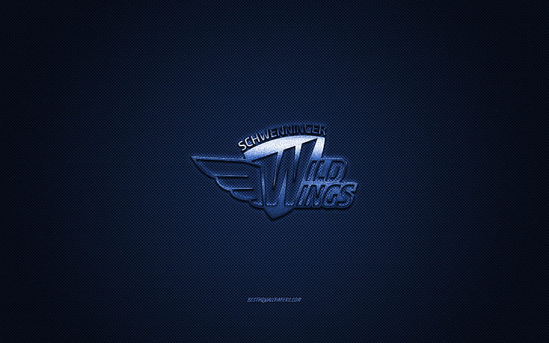 Schwenninger Wild Wings, German hockey club, Deutsche Eishockey Liga, blue logo, DEL, blue carbon fiber background, ice hockey, Schwenningen, Germany, Schwenninger Wild Wings logo, HD wallpaper
