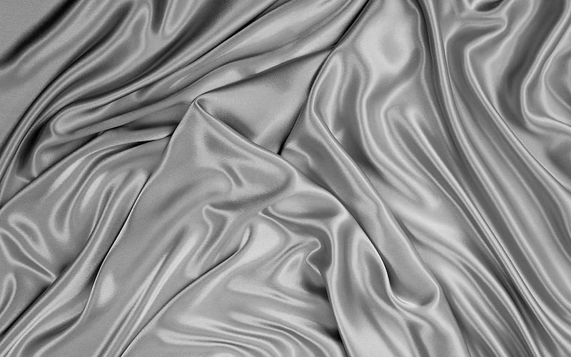 silver satin background, macro, silver silk texture, wavy fabric texture, silk, silver satin, fabric textures, satin, silk textures, turquoise fabric texture, silver satin texture, HD wallpaper