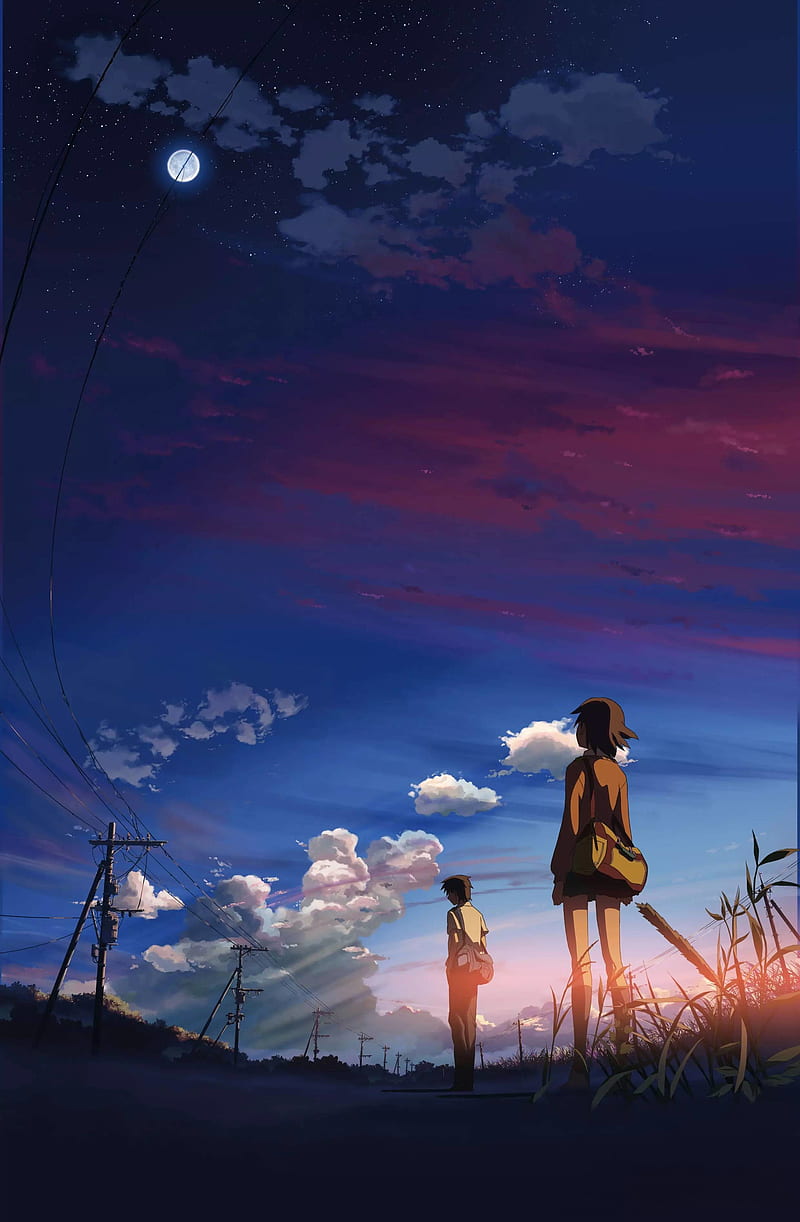 anime, anime boys, anime girls, 5 Centimeters Per Second, Makoto Shinkai , casual, clouds, sky, power lines, standing, HD phone wallpaper