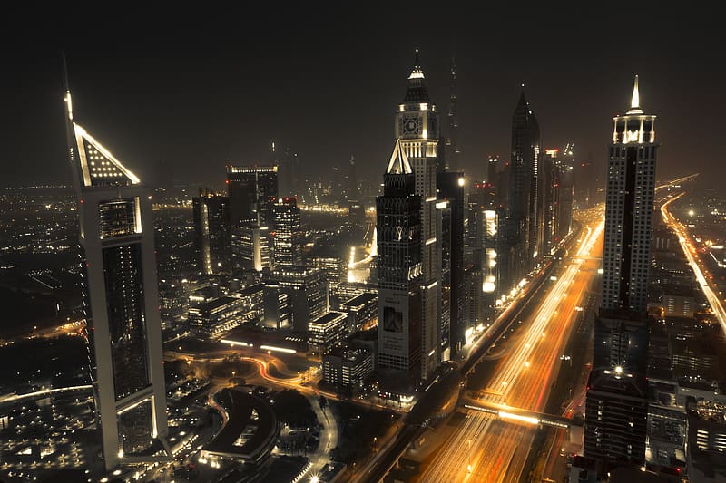 Cities, Night, City, Skyscraper, Building, Dubai, United Arab Emirates, , Time Lapse, HD wallpaper