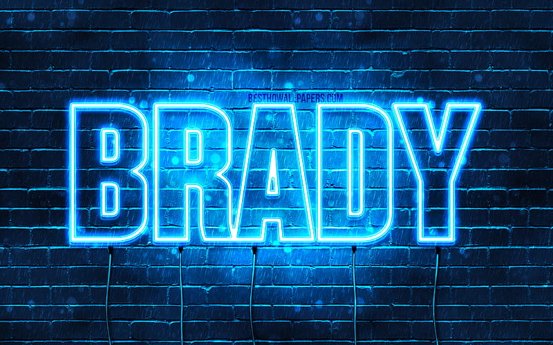 Brady with names, horizontal text, Brady name, blue neon lights, with Brady name, HD wallpaper