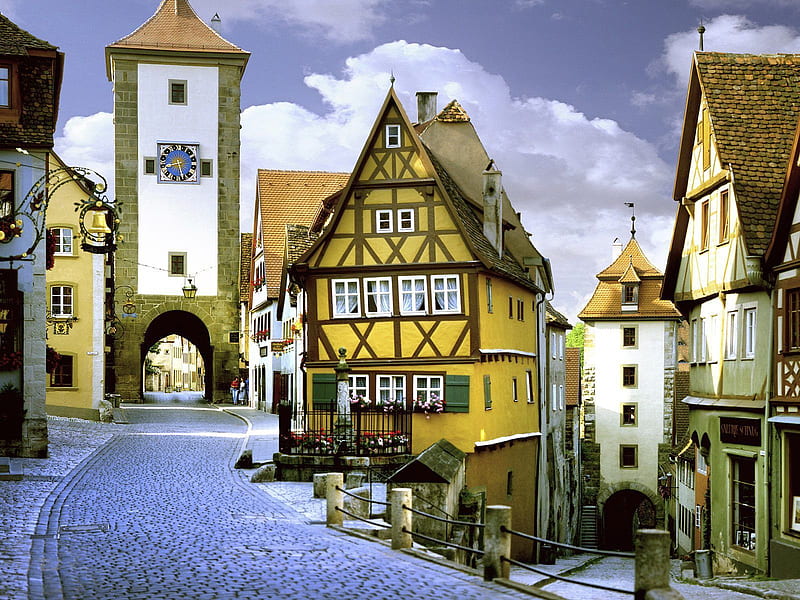 Quaint village, architecture, germany, houses, town, cobblestones, old, medieval, village, bavaria, HD wallpaper