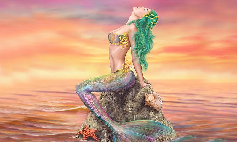 Beautiful Mermaid, Fantasy, Mermaid, colorful, lovely, ocean, mythical, Dreamy, HD wallpaper
