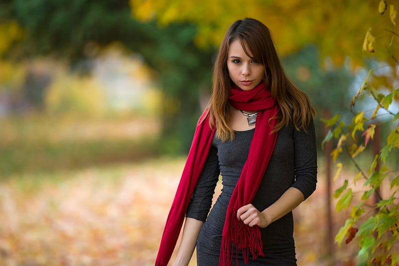 Ariel Rebel, scarf, brunette, autumn, model, HD wallpaper