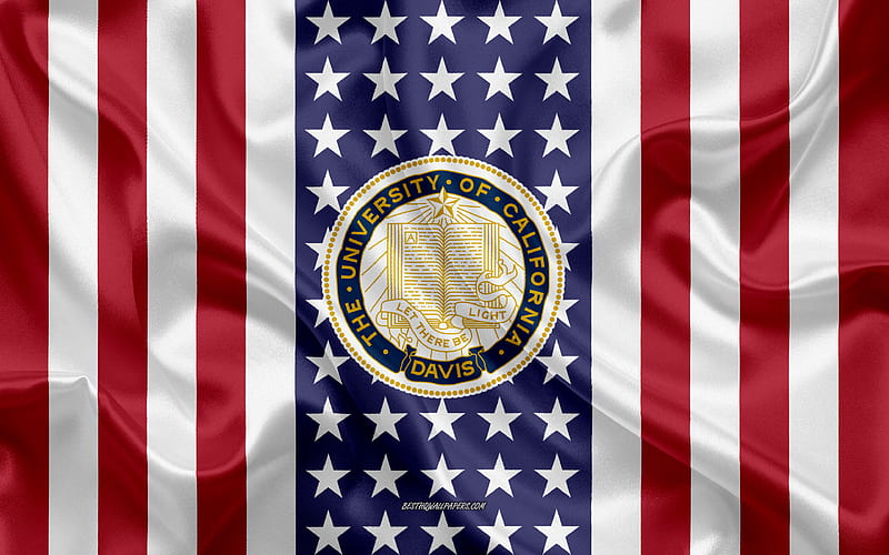 University of California Davis Emblem, American Flag, University of California Davis logo, Davis, California, USA, Emblem of University of California Davis, HD wallpaper