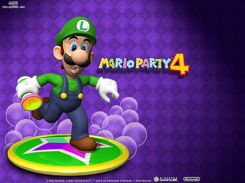 Mario party 4-Luigi with flashlight, purple, green, four, luigi, flashligt, video games, colorfulstar, HD wallpaper