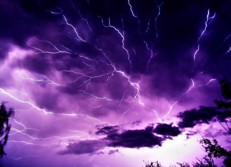 Electric Sky, lightning, purple, thunder, electric, clouds, sky, storm, HD wallpaper