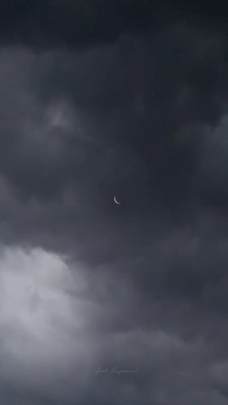 Moon storm, black, clouds, cloudy, crescent, crescent moon, dark, dark sky, gray sky, shoot_thismoment, sky, space, universe, wind, HD phone wallpaper