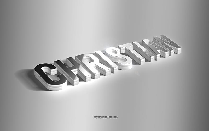 Christian, silver 3d art, gray background, with names, Christian name, Christian greeting card, 3d art, with Christian name, HD wallpaper