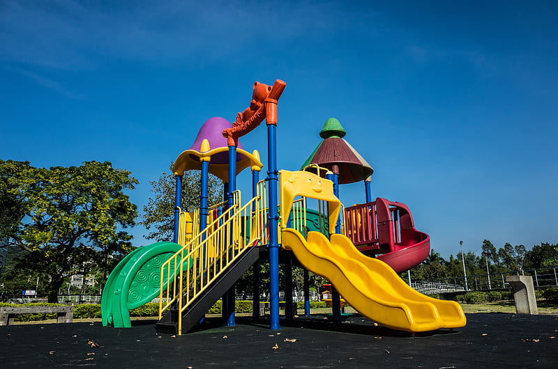 multicolored playground slide during daytime, HD wallpaper