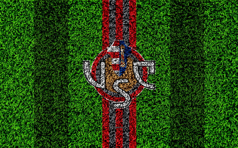 US Cremonese football lawn, italian football club, logo, red gray lines, grass texture, Serie B, Cremona, Italy, football, HD wallpaper