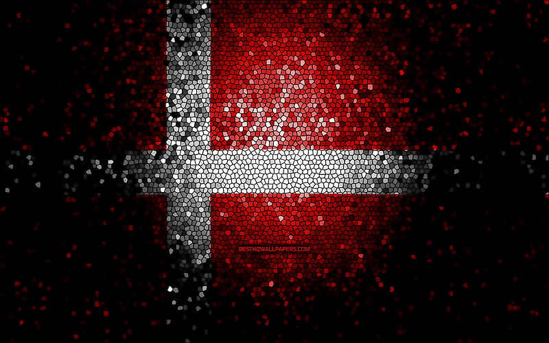 Danish flag, mosaic art, European countries, Flag of Denmark, national symbols, Denmark flag, artwork, Europe, Denmark, HD wallpaper
