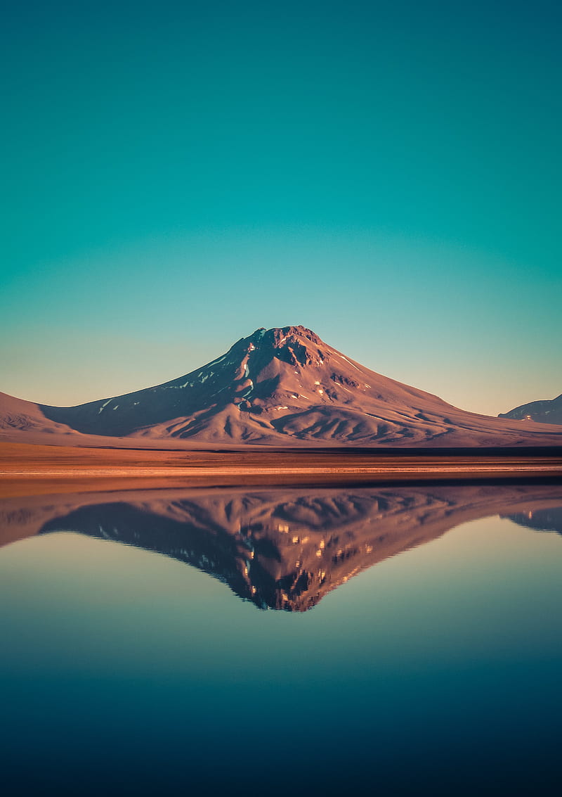 mountain, water, reflection, laguna, chile, HD phone wallpaper