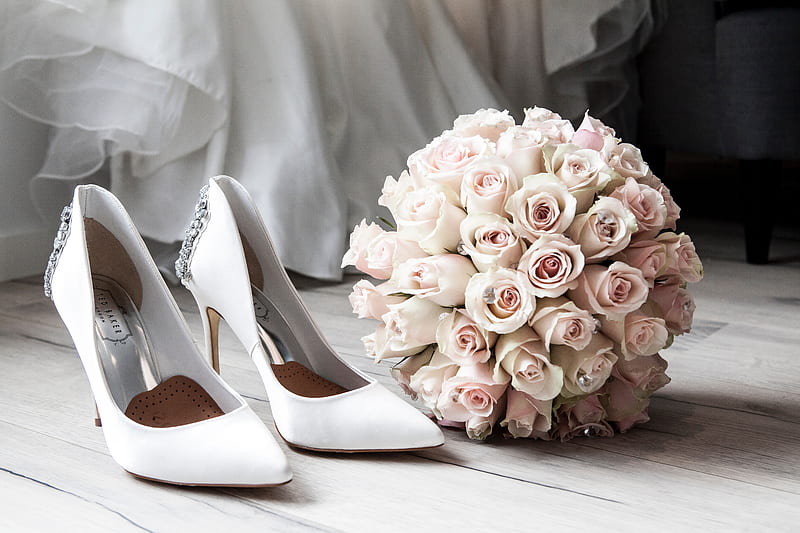 Wedding preparation, Bride, Flowers, Shoes, Bouquet, Wedding, HD wallpaper