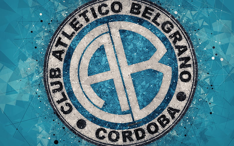 Club Atletico Belgrano logo, geometric art, Argentinian football club, blue abstract background, Argentine Primera Division, football, Cordoba, Argentina, creative art, Belgrano FC, HD wallpaper