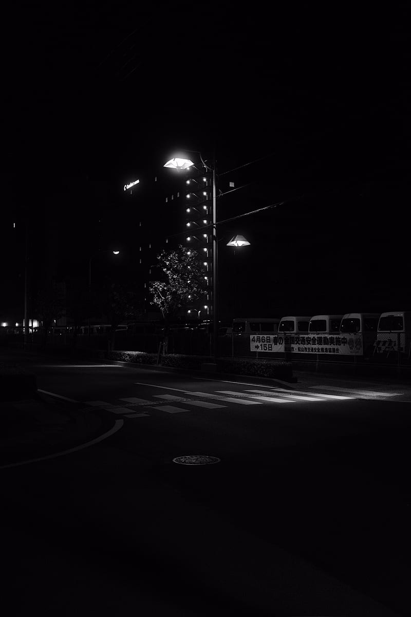 street, city, night, dark, black, HD phone wallpaper